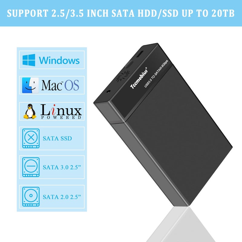 Tccmebius USB 3.0 External Hard Drive Enclosure for 2.5 3.5 Inch SATA I/II/III HDD SSD Up to 20TB, 3.5'' Tool-Free HDD Docking Station, Support UASP, Automatic Sleep Function (TCC-S863) - Image 3